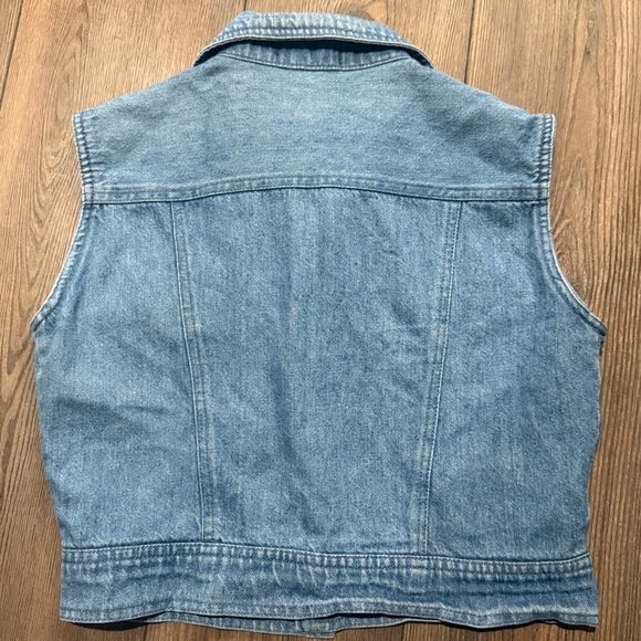 Vintage Vivaldi Denim Vest Women’s Small Cropped 90s Jean Vest Blue Button Up - Picture 3 of 3